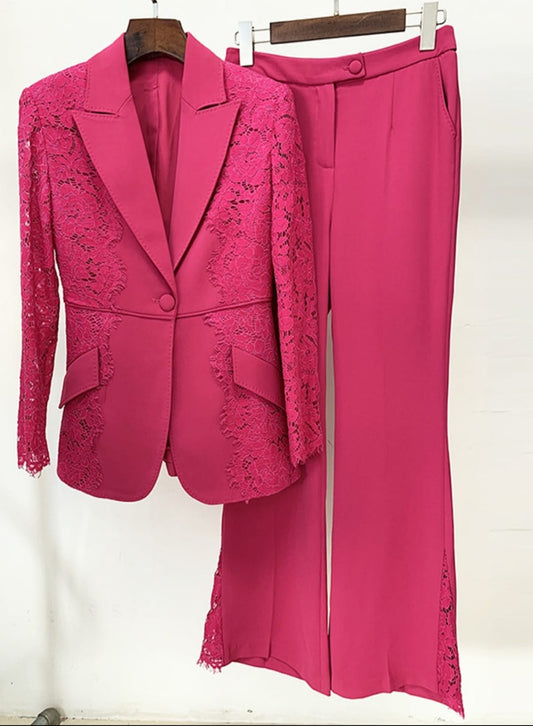 Two piece sets pink suit