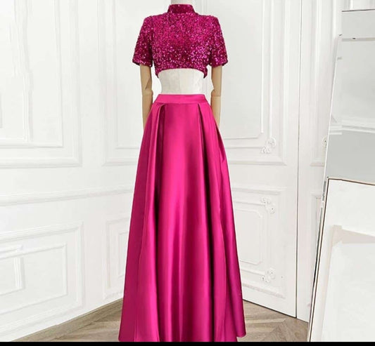 Stylish pink top with long skirt